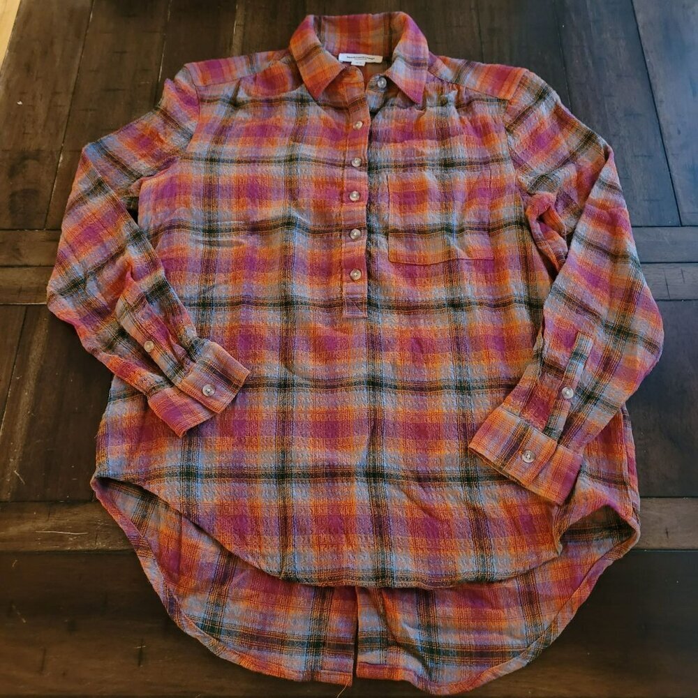 Beachlunchlounge Collection Plaid Button-Up Shirt Orange & Pink size S